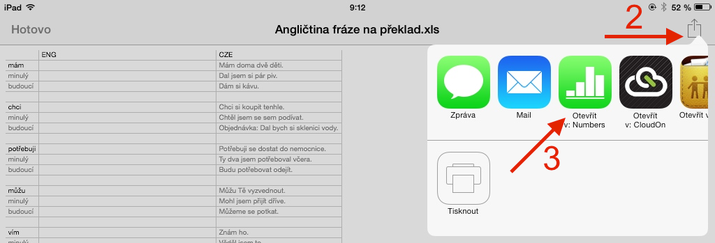 Upravovat XLS na iPadu neboli Odeslat XLS do Numbers