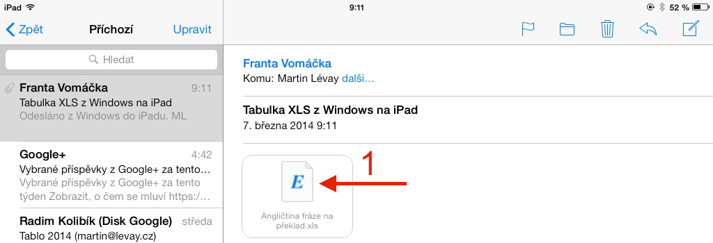 Otevřít přílohu XLS v Mailu jako náhled